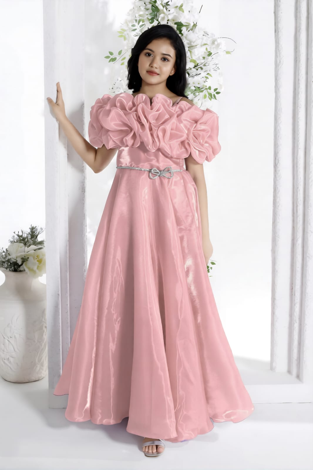 Peach Off shoulder Gown