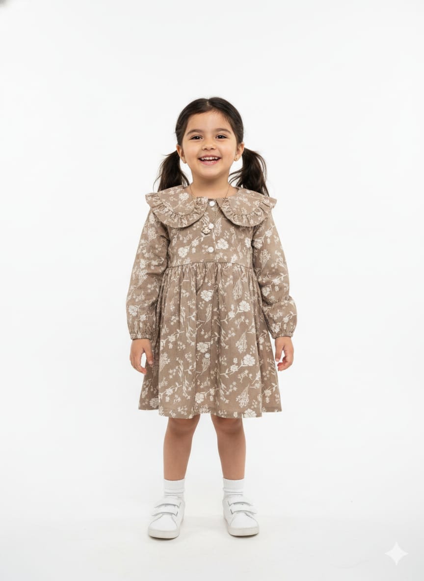 Vintage Botanical Ruffle Frock – Mocha Floral