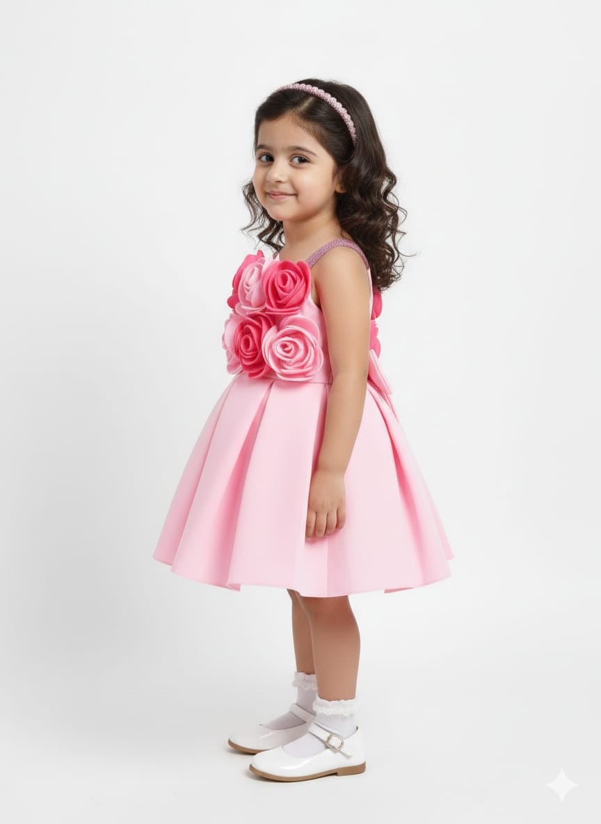 Rosette-Accented Blush Pink Party Frock