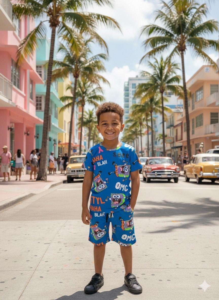 Boys' Graphic Character Matching Two-Piece Set – Short Sleeve Tee & Shorts