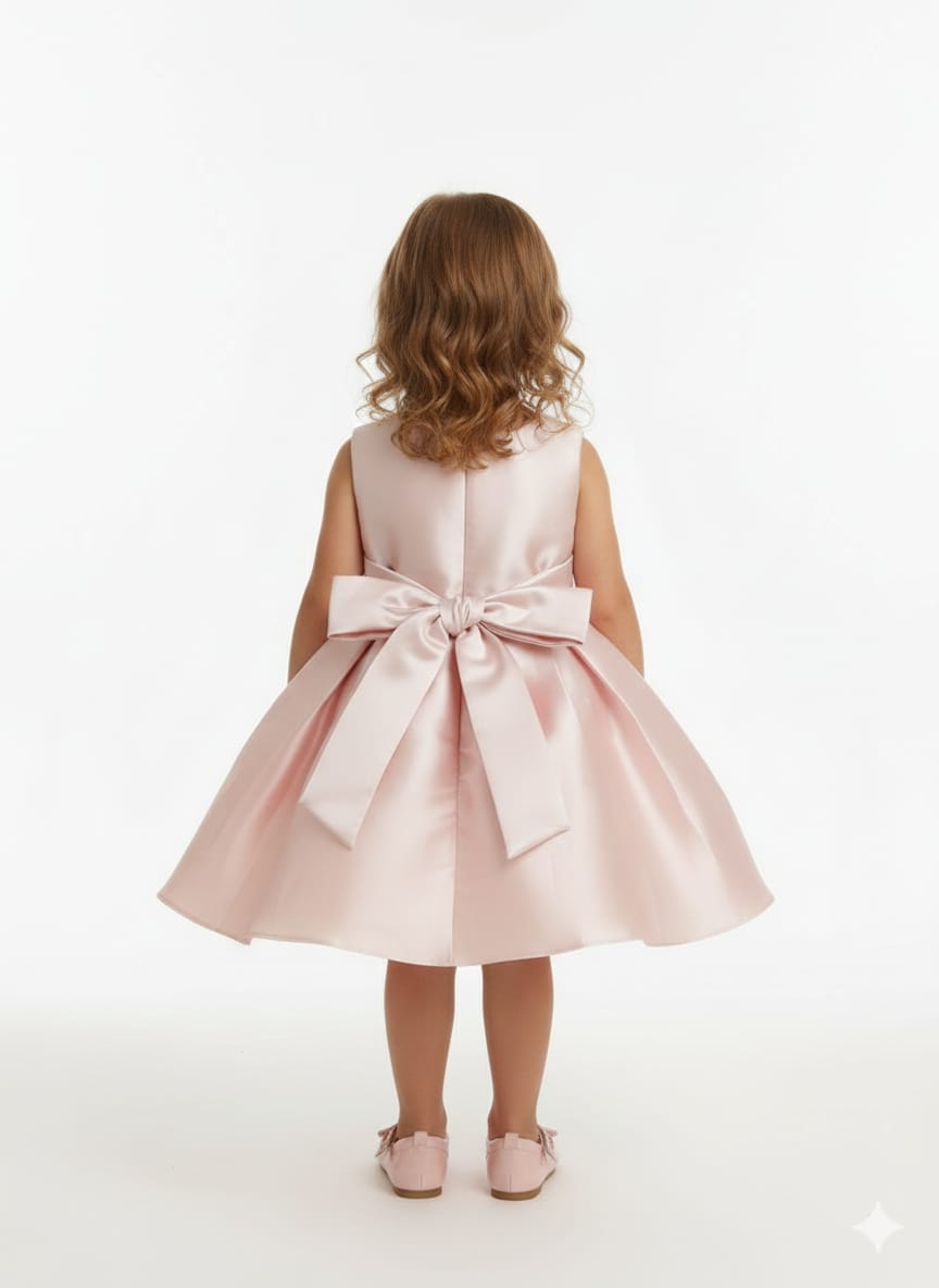 Elegant Satin A-Line Party Frock with Statement Bow