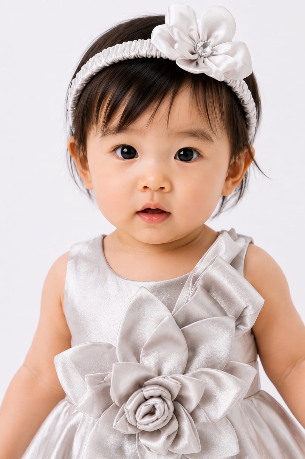 Infant Champagne Silver Frock with Infant Band
