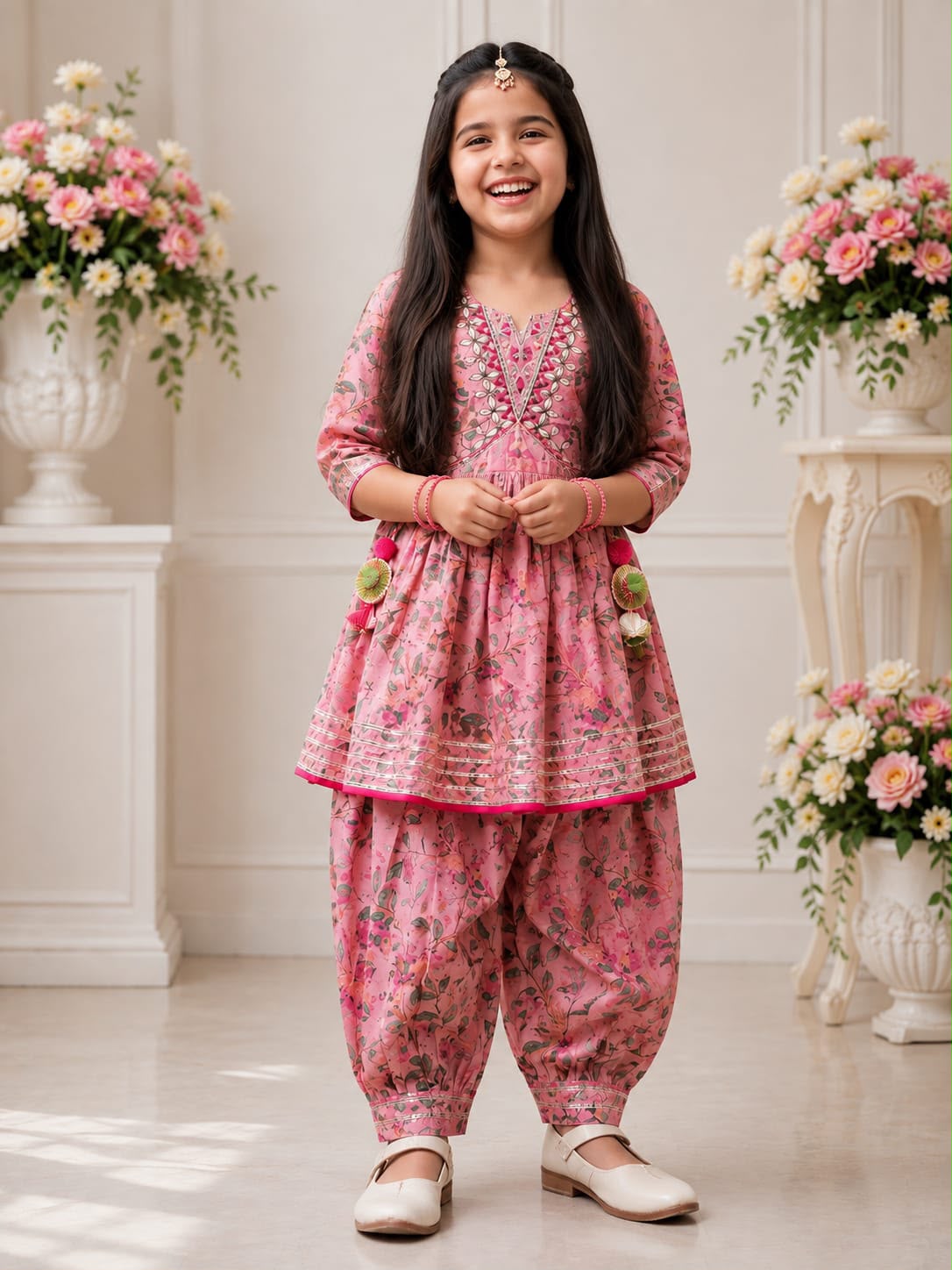2-Piece Girls' Ethnic Dhoti Salwar Set (Kurta & Dhoti Bottoms)