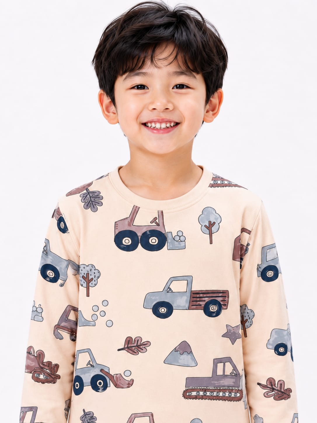 Muted Beige Excavator Print Knit Cord Set