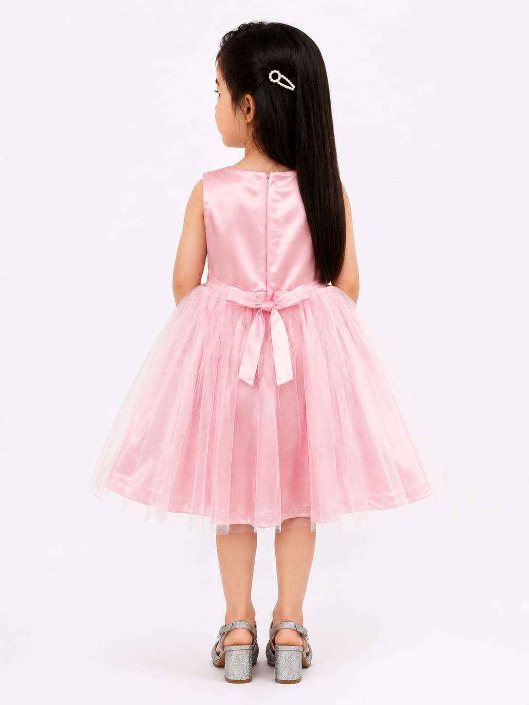 Girl's Blush Pink Tulle and Satin Party Dress