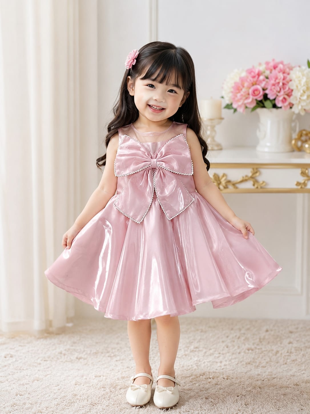 Girl's Dusty Pink Satin Party Dress