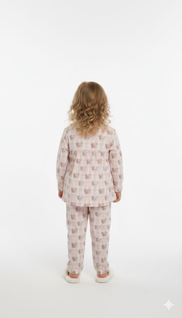 Classic Teddy Bear Print Button-Down Loungewear Set