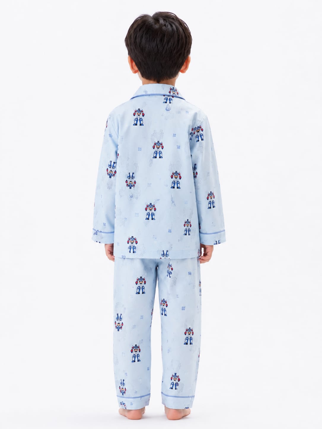 Ultra soft Sky Blue Robot-Print Button-Down Nightwear Set