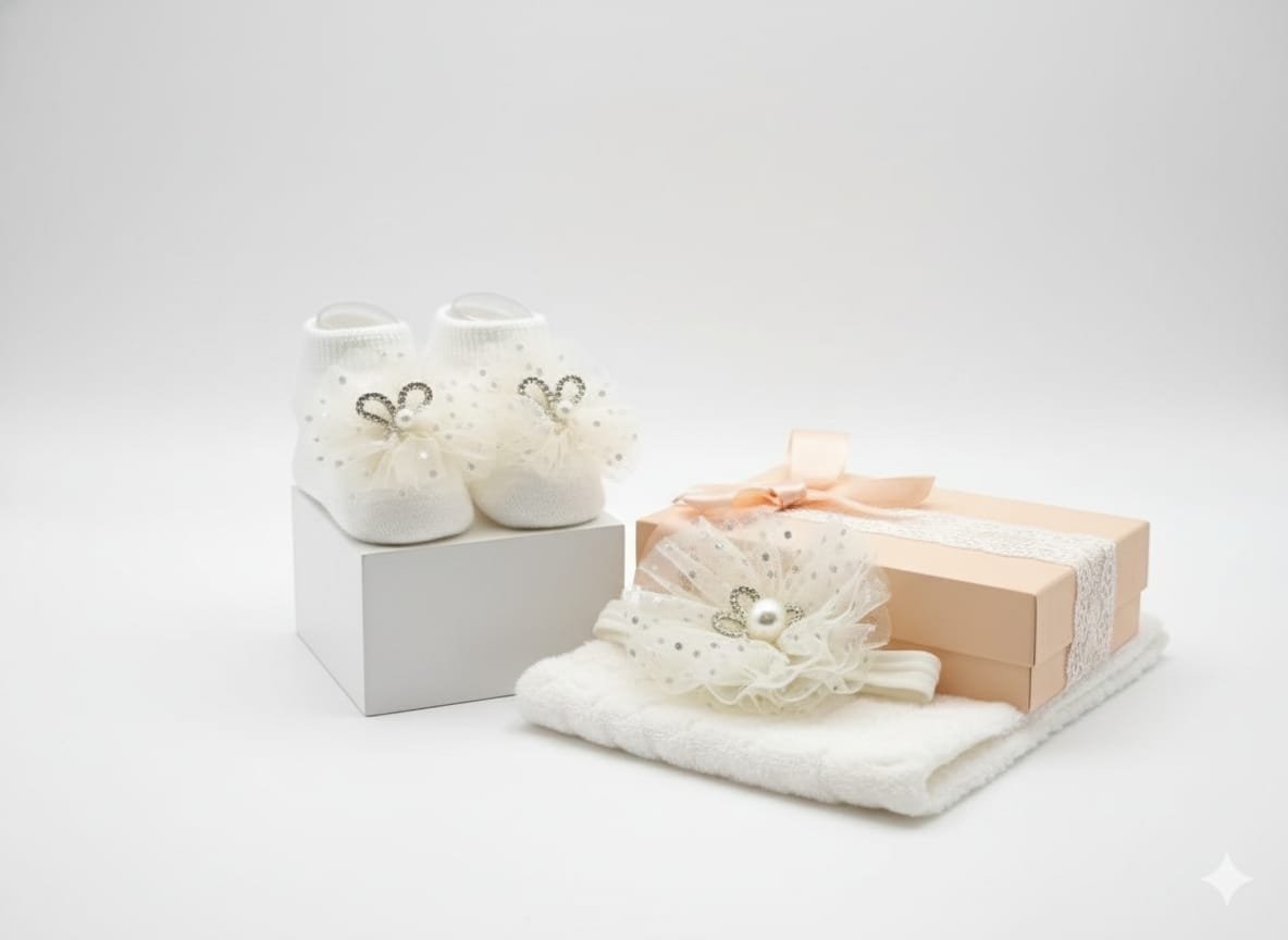 White Infant Gifting Set (Booties + Infant Band)