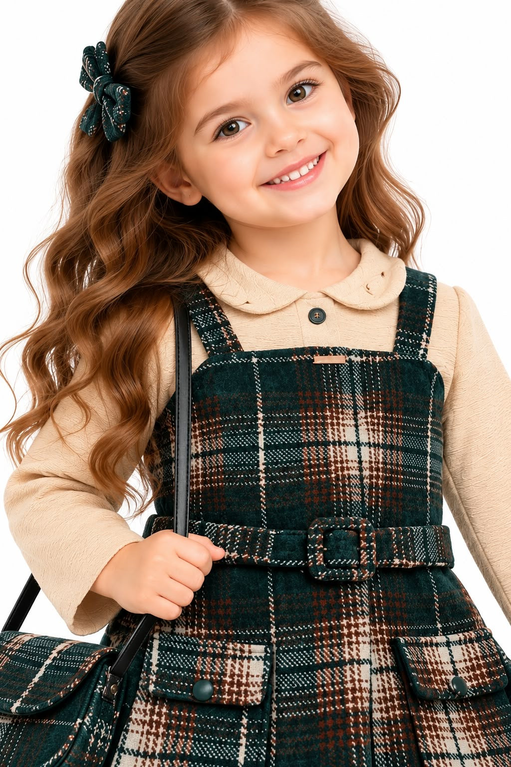 Girls' Ivory Embroidered Satin Party Dress with Detachable Capelet.