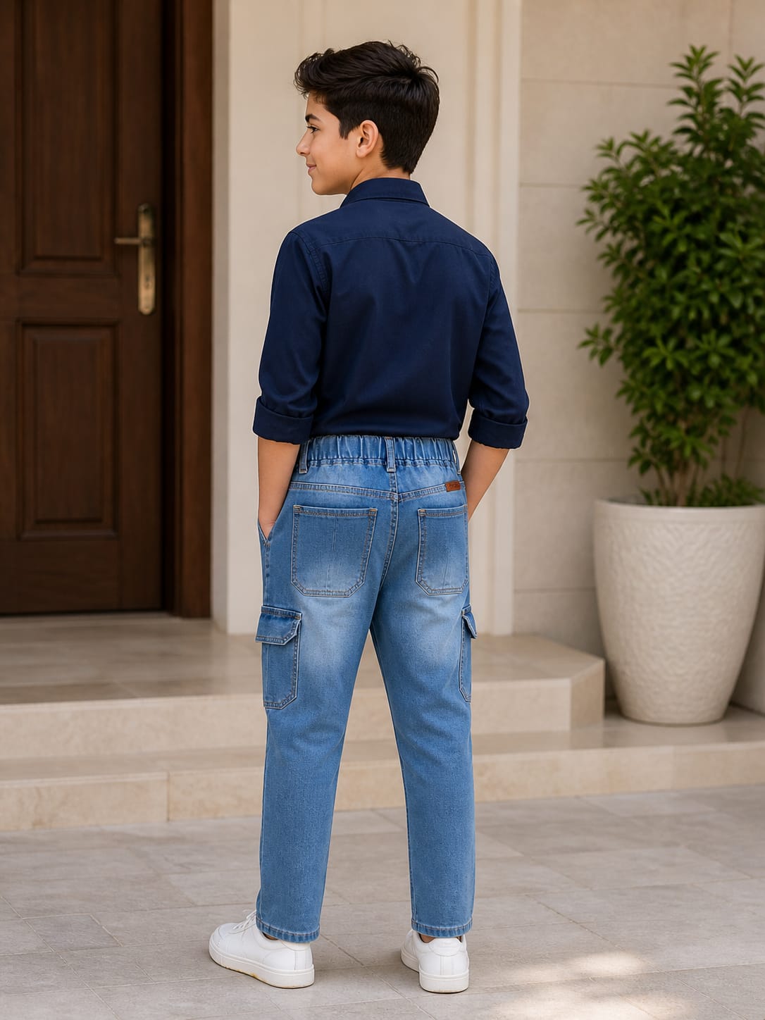 Boys' Navy Button-Down & Cargo Denim Ensemble