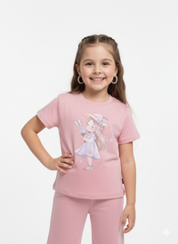 Girls' Festive Character Print Cotton Peplum Top and Matching Trousers Cord Set