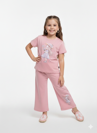 Girls' Festive Character Print Cotton Peplum Top and Matching Trousers Cord Set