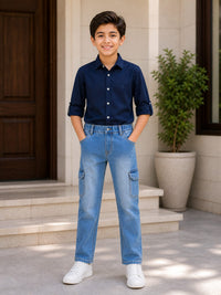 Boys' Navy Button-Down & Cargo Denim Ensemble