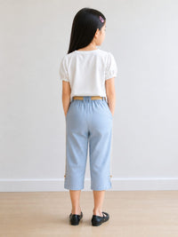 Blue Culottes/Capri with Gold Satin Ribbon