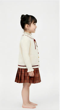 2 pc Off-white Top with Red Check Skirt