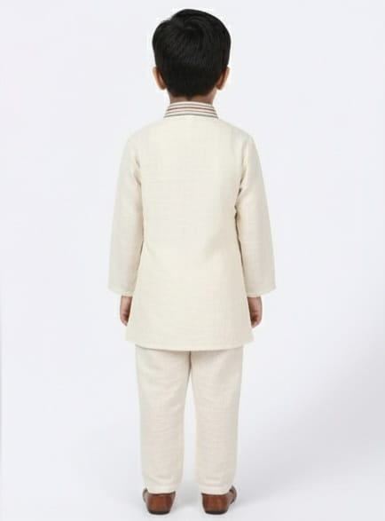 3-Piece Off-White Kurta Set with Motif on Jacket