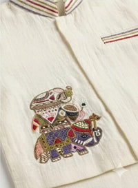 3-Piece Off-White Kurta Set with Motif on Jacket