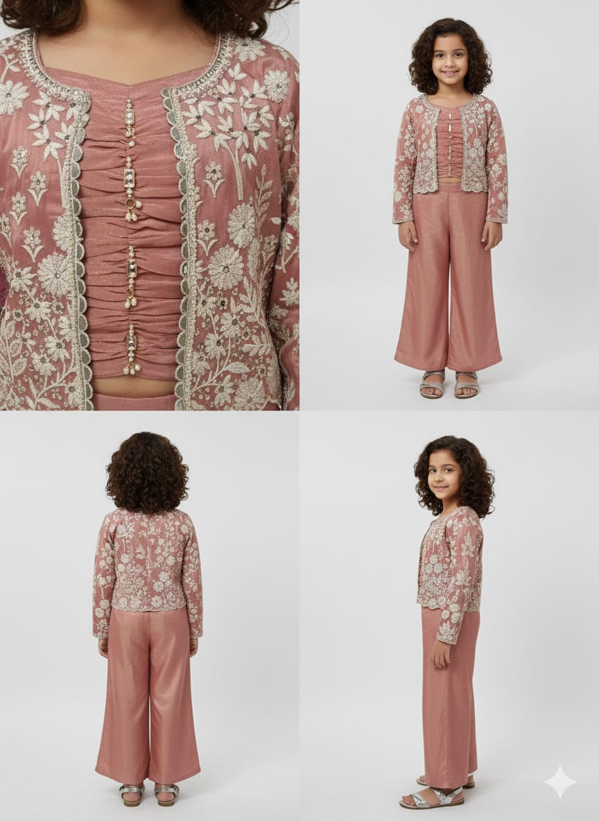 3-piece Dusty Rose Jacket Sharara Set