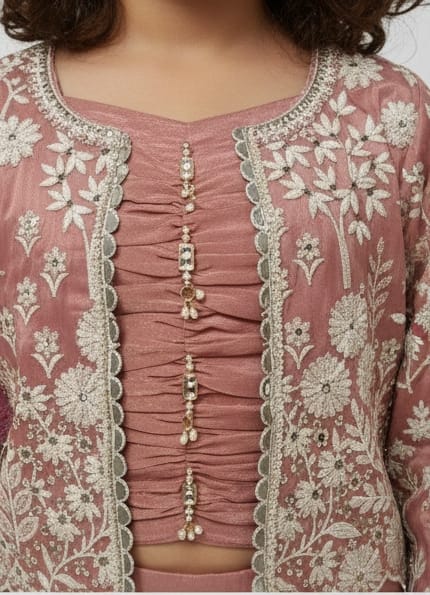 3-piece Dusty Rose Jacket Sharara Set