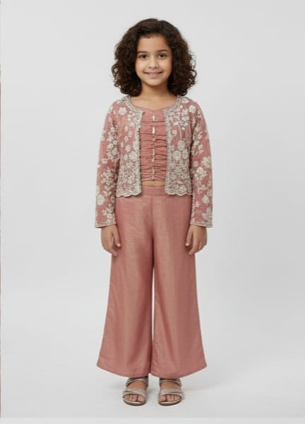 3-piece Dusty Rose Jacket Sharara Set
