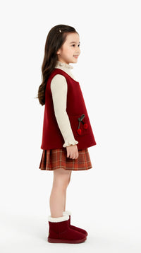 3 Pcs Top with Checkered Skirt