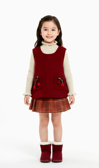 3 Pcs Top with Checkered Skirt