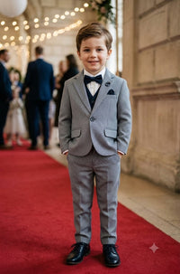 Boys’ Dapper 5-Piece Houndstooth Suit Set (Blazer, Vest, Trousers, Shirt & Bowtie)