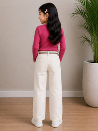 Off-white wide-leg cut Jeans with multi-colored striped cord belt
