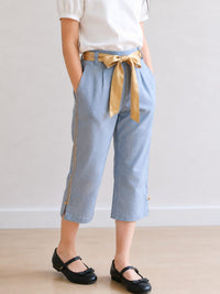 Blue Culottes/Capri with Gold Satin Ribbon