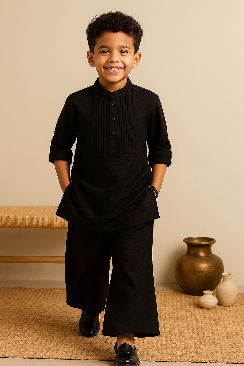 Black Color Fusion Kurta Pyjama
