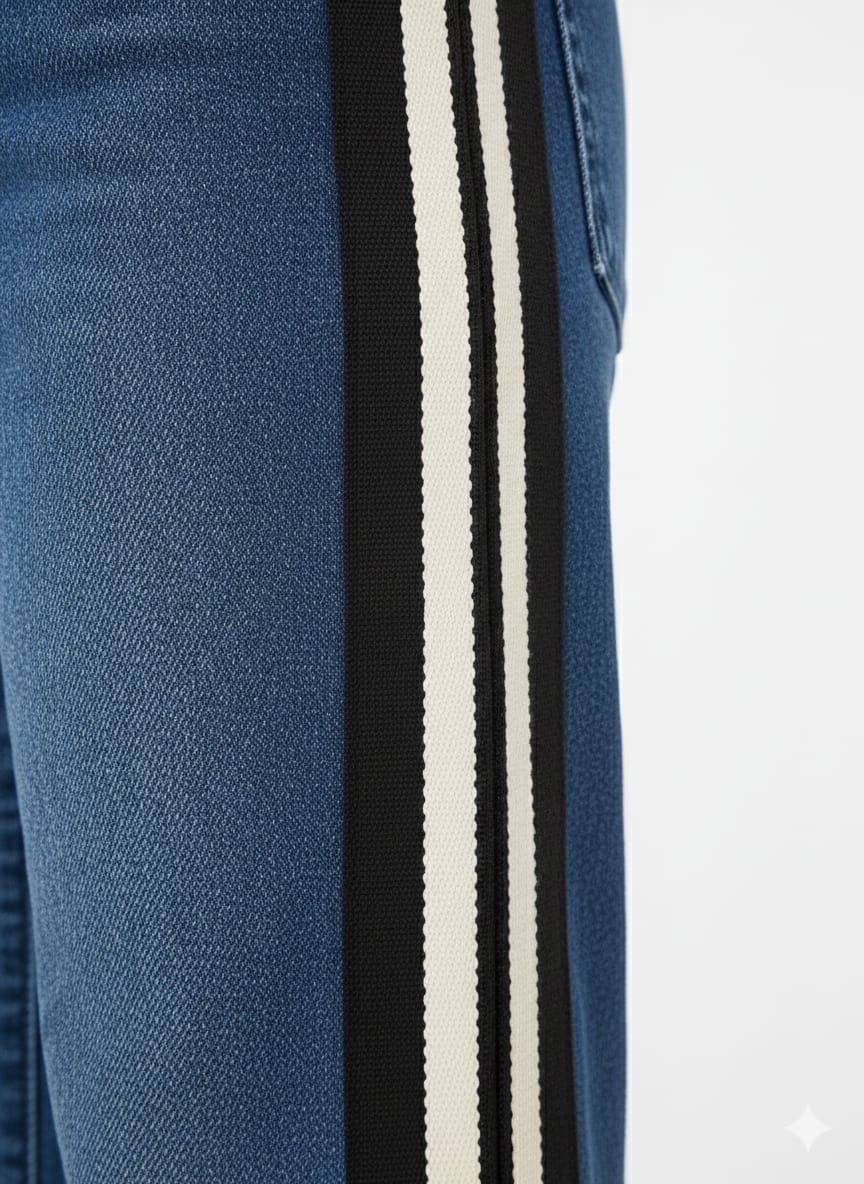 Dark Blue with White & Black Stripe