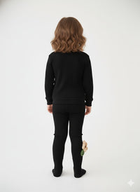 Black Leggings with Floral Applique (Fleece)
