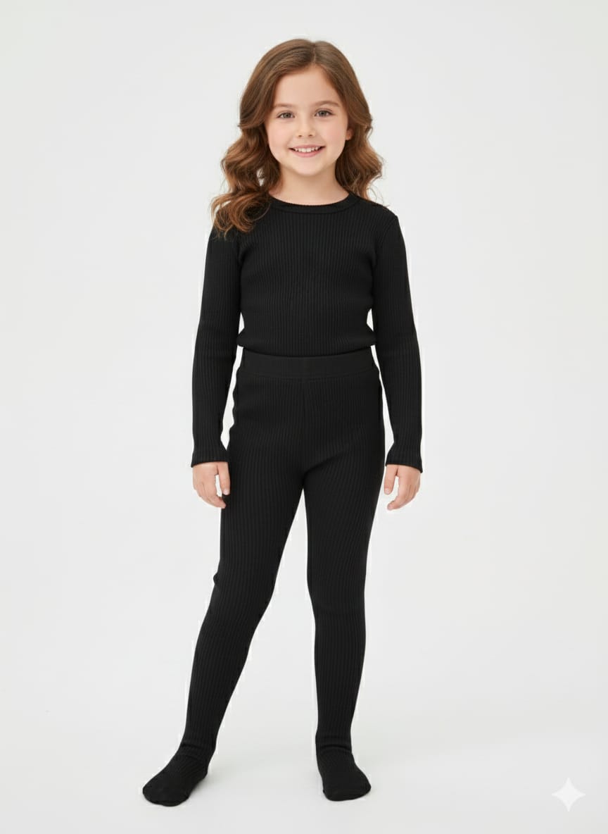 Black Leggings with Floral Applique (Fleece)