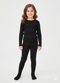 Black Leggings with Floral Applique (Fleece)