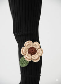 Black Leggings with Floral Applique (Fleece)