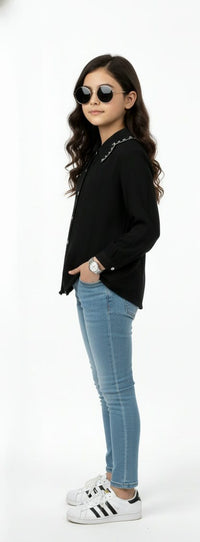 Black Partywear Shirt with sequined collars