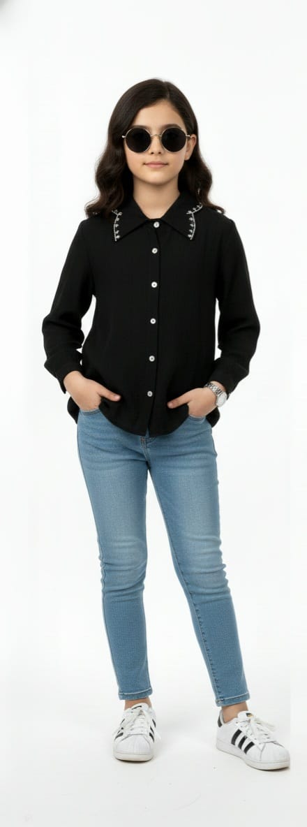 Black Partywear Shirt with sequined collars