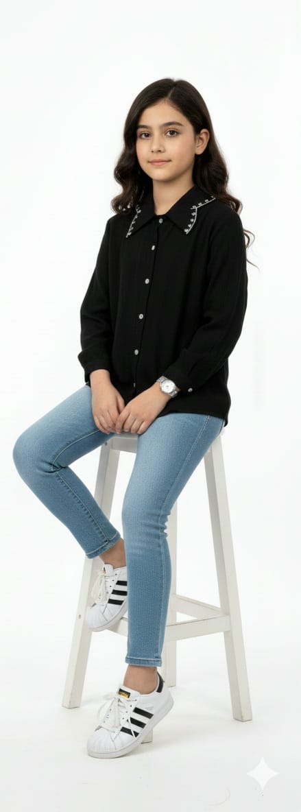 Black Partywear Shirt with sequined collars