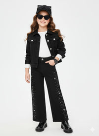 Black jeans with silver rhinestone detailing