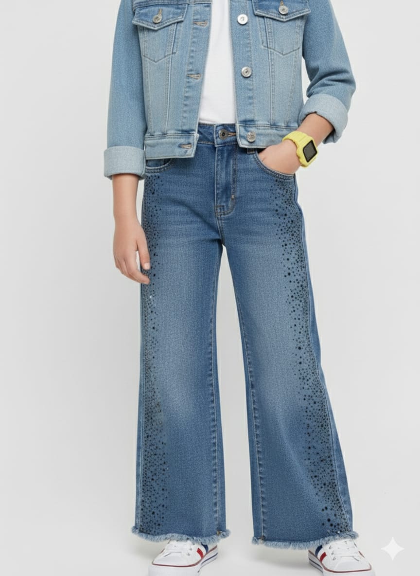 Blue Rhinestone Jeans wide Jeans