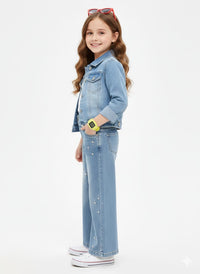 Blue Rhinestone Jeans wide Jeans