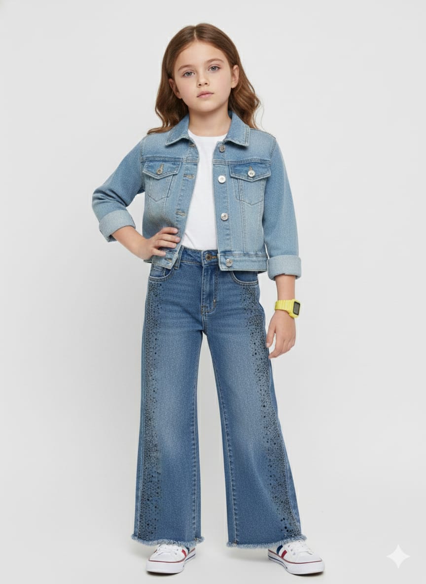 Blue Rhinestone Jeans wide Jeans