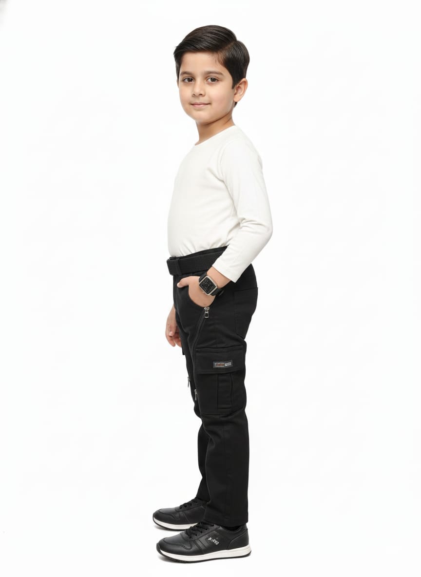 Boys Black Utility Cargo Pants