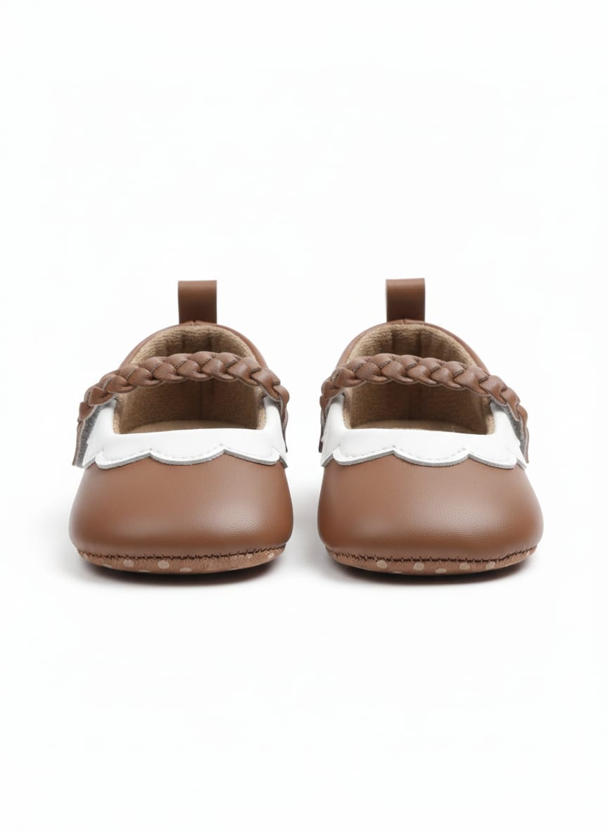 Brown-coloured faux leather booties