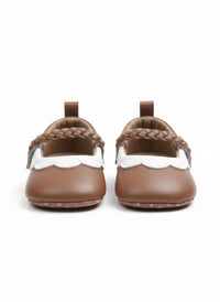 Brown-coloured faux leather booties