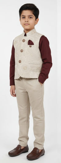 Burgundy with Beige Jacket Waist Coat
