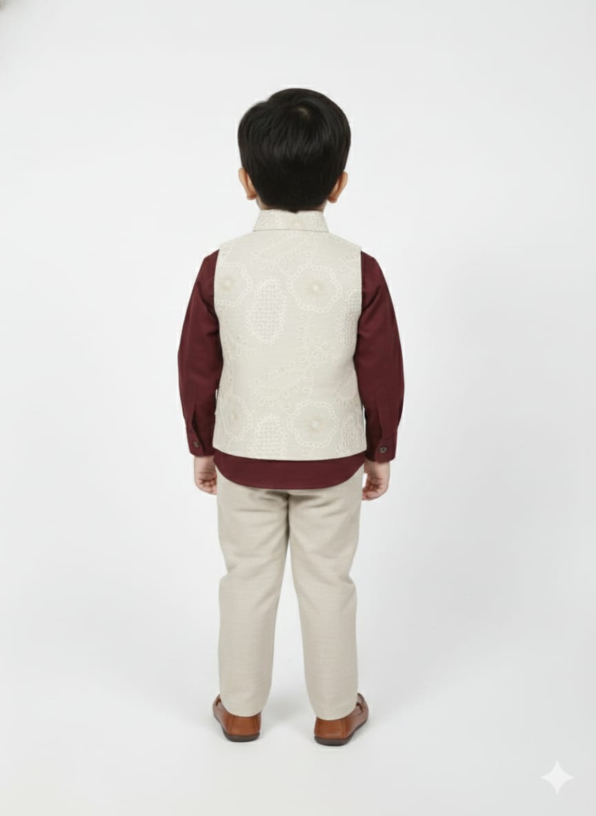 Burgundy with Beige Jacket Waist Coat