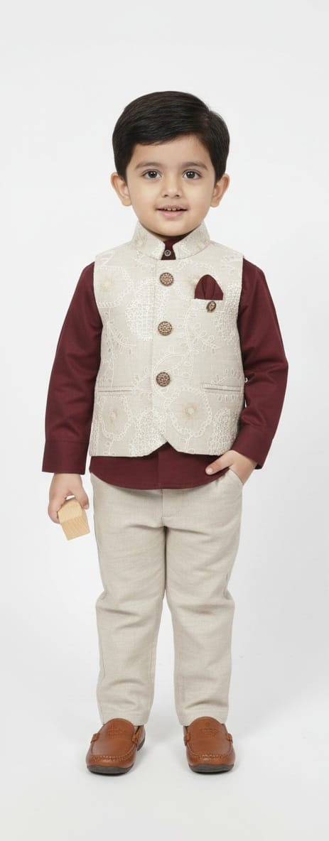 Burgundy with Beige Jacket Waist Coat