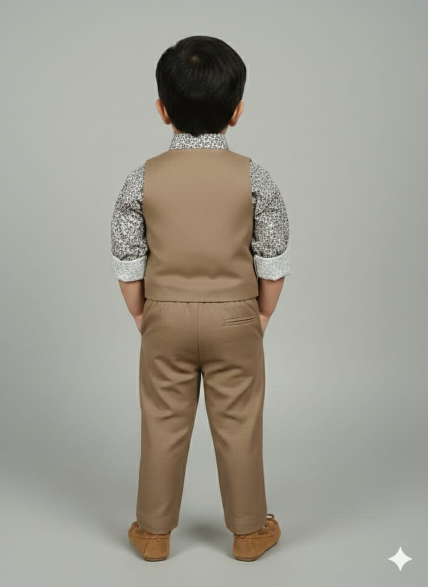 Camel Brown waist coat with Floral Shirt